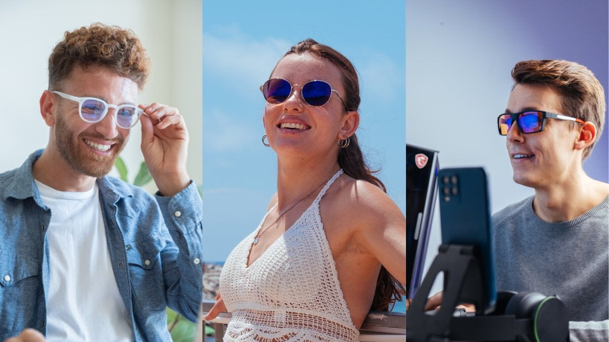 deux hommes et une femme portant des lunettes Horus X