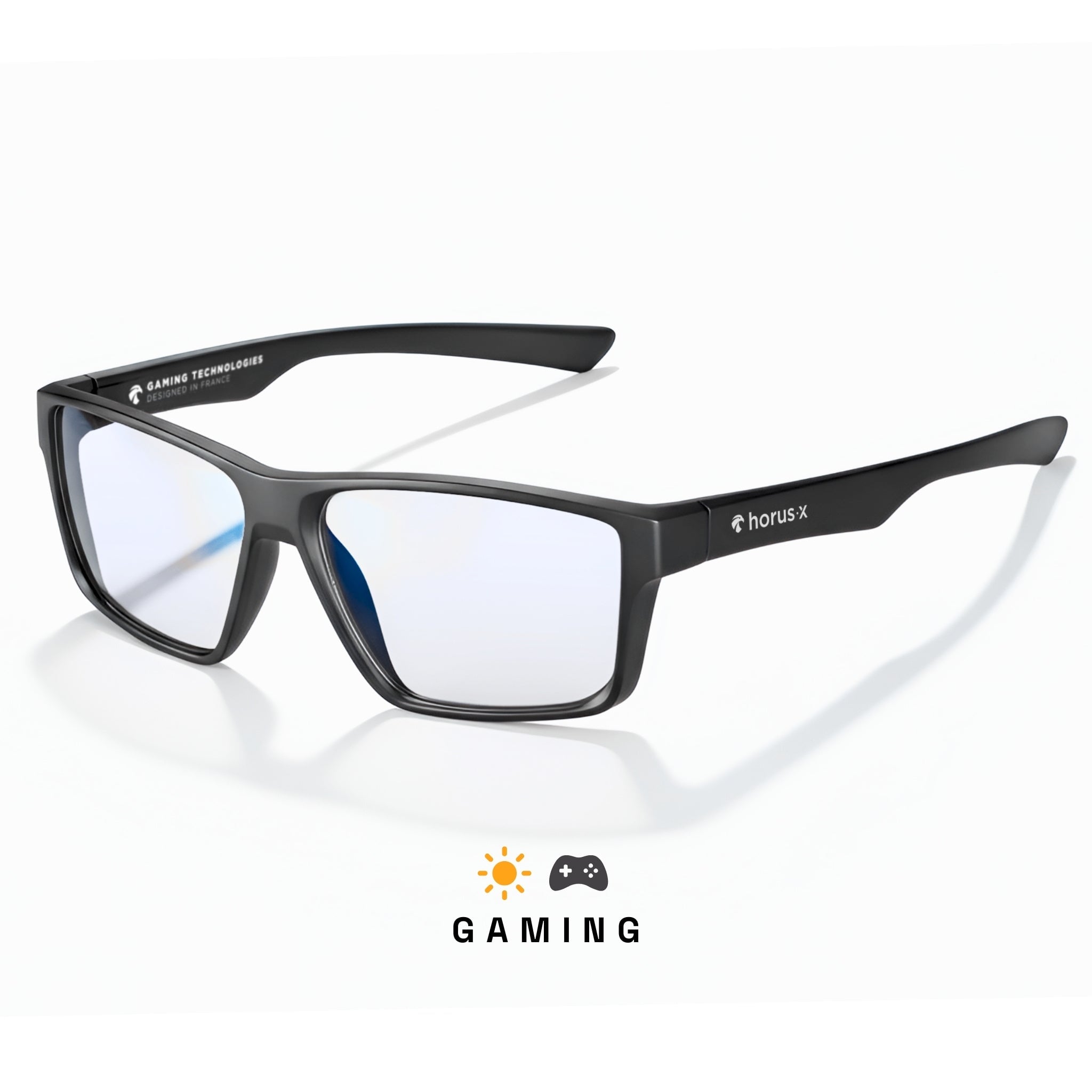 Lunettes gaming one anti lumière bleue avec verres clairs Horus X sur fond blanc