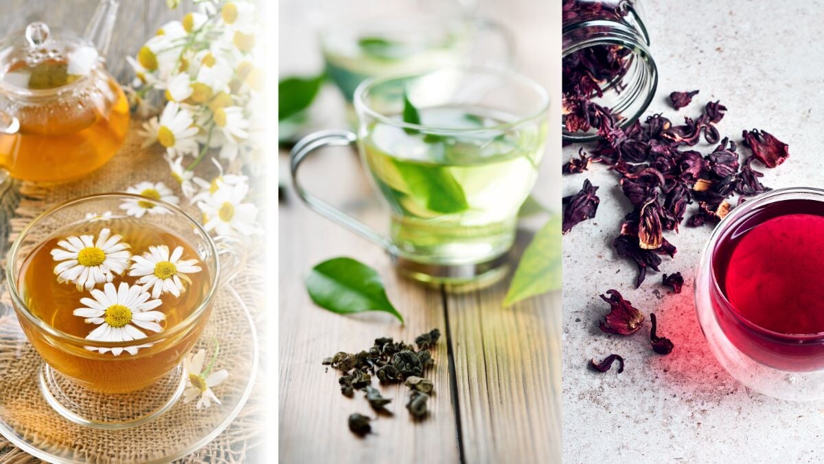 thé à l'hibiscus, vert et camomille