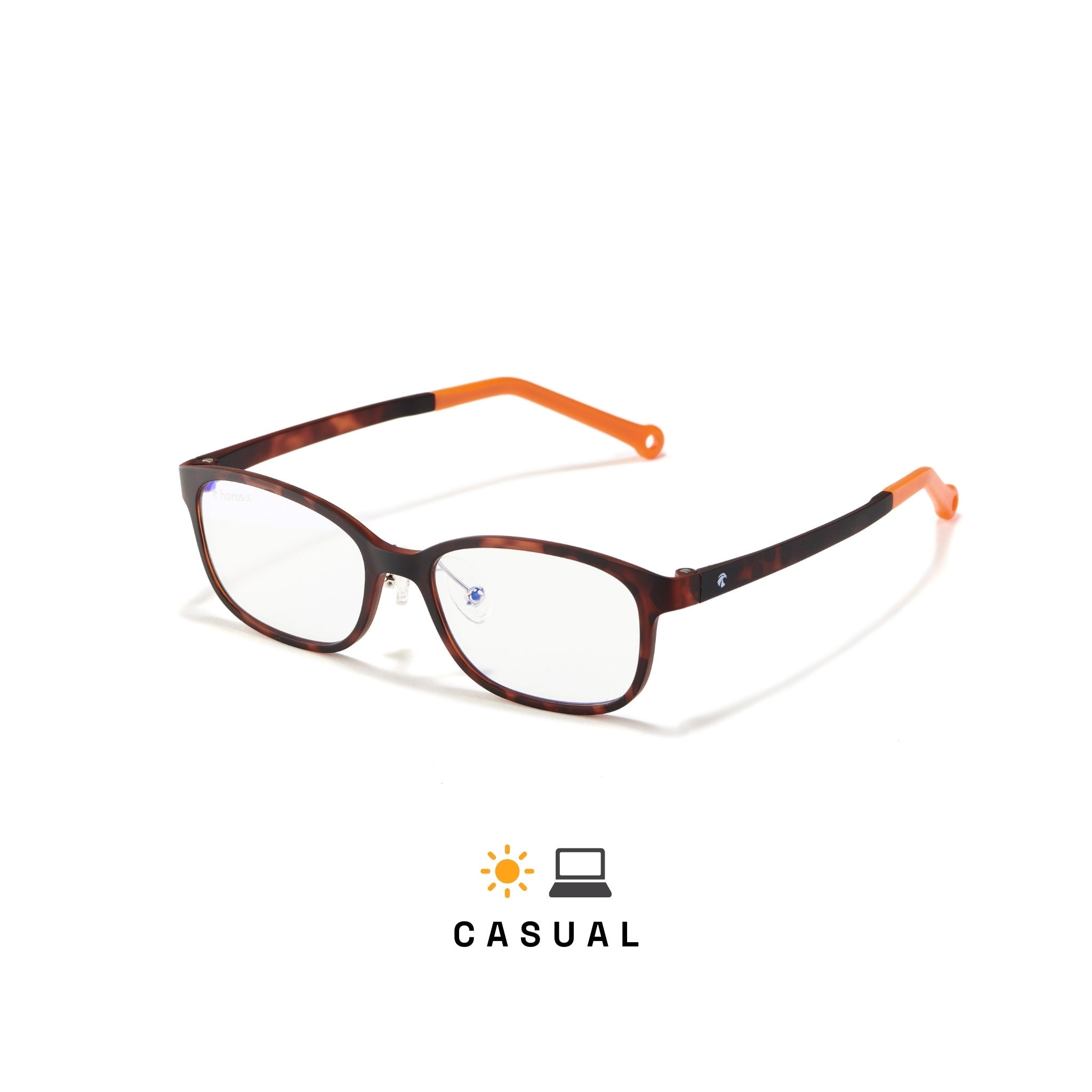 Lunettes anti lumière bleue pour enfant rectangulaires tortoise avec verre transparent sur fond blanc de 3/4